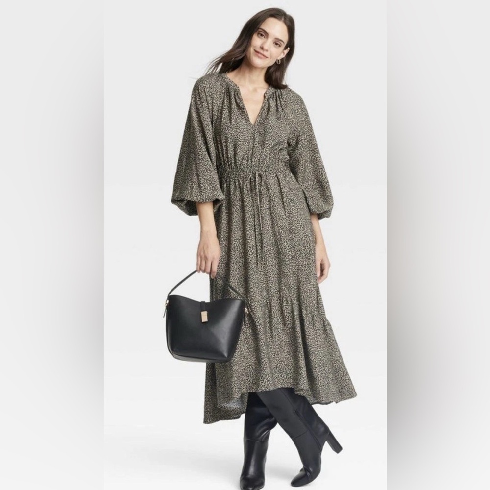 A New Day Leapord Print Long Sleeve Dress Size Large